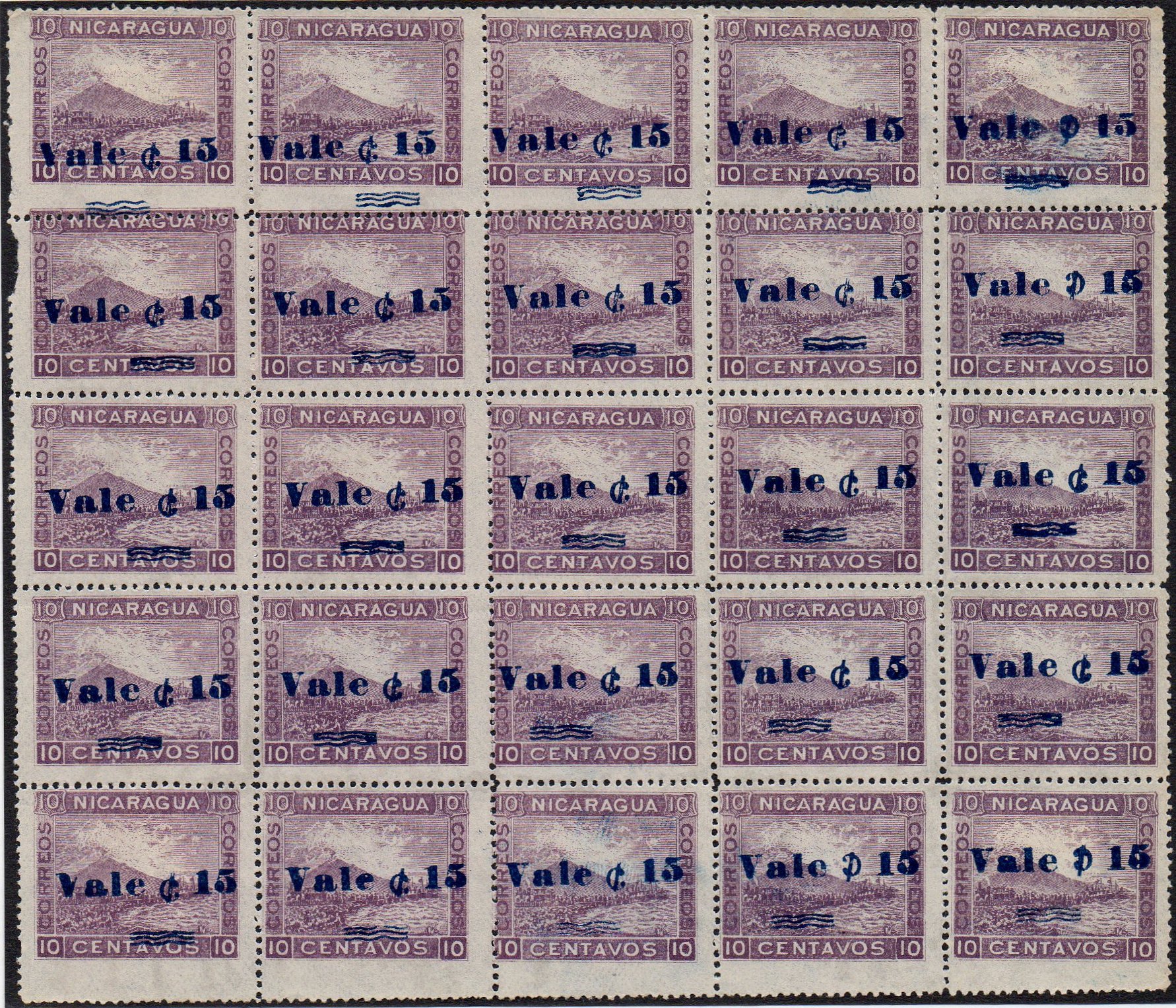 timbres-poste sellos postales stamps Nicaragua Momotombo Volcano & Train 1904 15 centavos surcharge 15c/10c